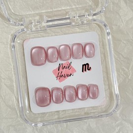 NailHaven| cat eye collection |all kinds of cat eye nails| short press-on nails   |cute nails| nails | acrylic press-on| fake nails |Handmade | high quality Press on nails 10 pcs|reusable nails|nail art|nail charm|handmade press ons|uña sacri lic as:_everyday pink_M