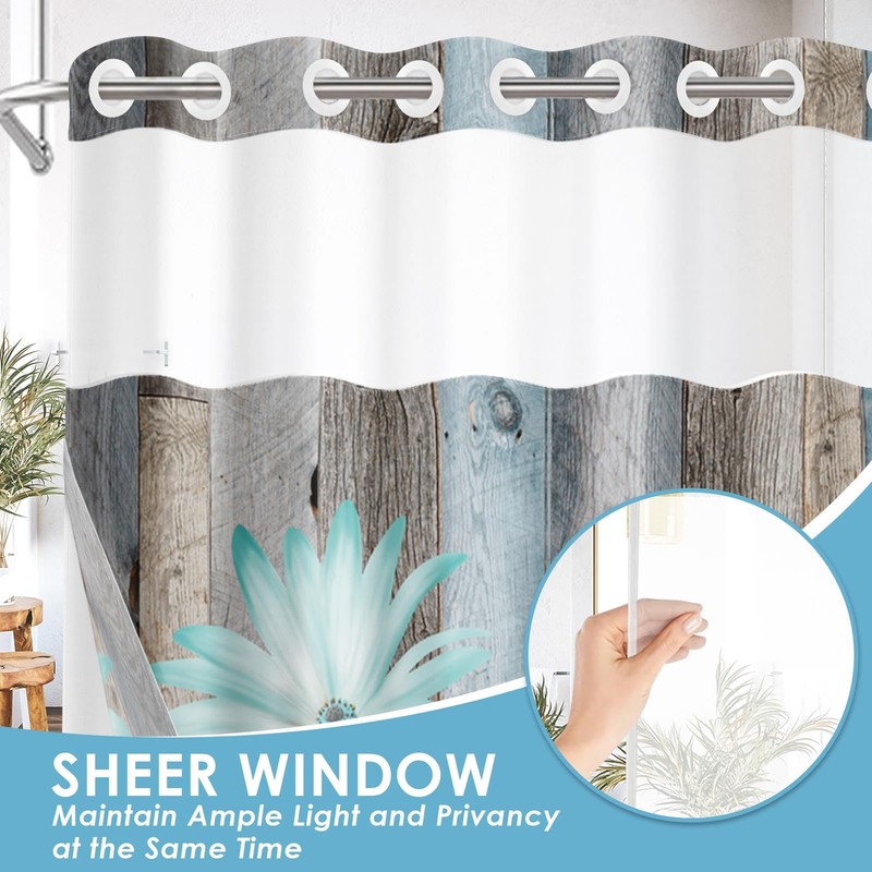 Nesphy No Hook Rustic Farmhouse Shower Curtain with Snap in