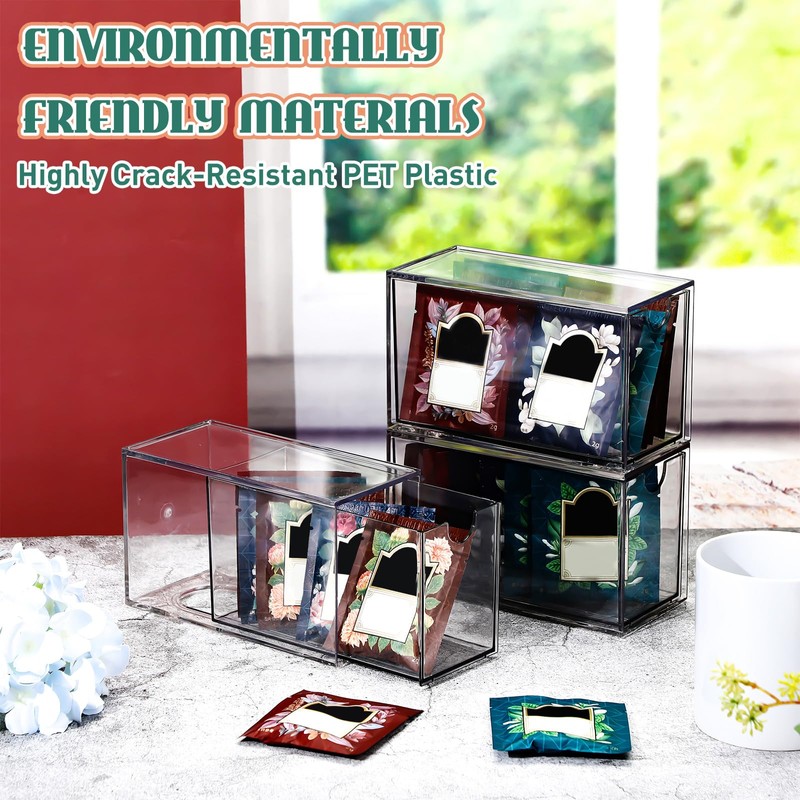 Wonderjune 4 Pcs Clear Tea Bag Drawers Organizer, 6.5" x