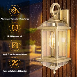 Roravilila 2-Pack 18” Gold Light Fixtures Outdoor Wall Lights Exterior Lanterns, Brass Porch Lights Outside Anti-Rust Aluminum Patio Lights for House Clear Glass Wall Mount Lights, IP65 Waterproof