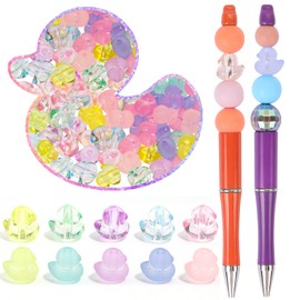100Pcs Mixed Color Duck Acrylic Craft Beads for Pens Duck Shape Transparent Loose Beads Space Beads for DIY Art Bracelet Necklace Earrings Keychain Pen Jewelry Making Supplies
