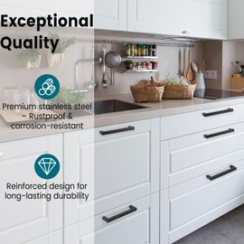 Vortix Pack of 10 Kitchen Handles, 128 mm, Furniture Handle, Stainless Steel -LSJ12BK128 Kitchen Handle, Cabinet Handles, Drawer Handles, Furniture Handles, Black Handles Kitchen (Black, 10-Piece Set