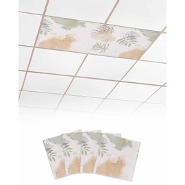 Fluorescent Light Covers for Ceiling - Abstract Leaves Magnetic Filters 4 Pack 4x2 ft Tropical Leaf Cover for Classroom Office School Home Drop Lamp Decor