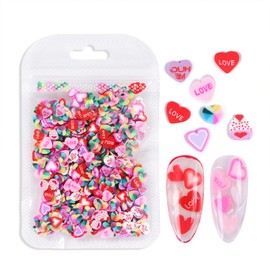 Valentine's Day Nail Art Slices Colorful Love Heart Designs Romantic Valentines Day Nail Art Charms 3D Mini Cute Slices Charms for Acrylic Nails DIY Nail and Cellphone Decorations Accessories 1 Bag