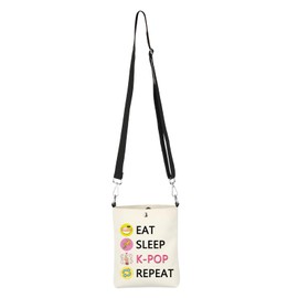 AKTAP K-POP Cross Body Bag Eat Sleep K-POP Repeat Messenger Bag K-pop Merchandise Gift Kpop Fan Adjustable Shoulder Strap Bag (K-POP Cross Body Bag)