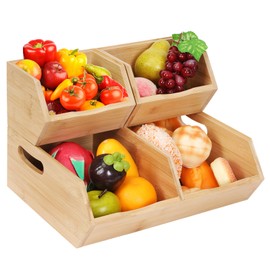 LByng Bamboo Stackable Pantry Storage Bins,Wooden Stackable Baskets,Potato and Onion Storage,Fruit Basket for Pantry Organization,Fruit Bowl for Kitchen Counter,Fruit and Vegetable Storage