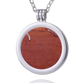 Morella women’s stainless steel necklace 70 cm, with a gemstone coin pendant/chakra disc 33 mm, Stainless Steel, Red Jasper Coin Necklace