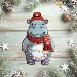 Vibrant Animal 2 Side Printed Christmas Tree Ornaments, Animal Wooden Ornament, Home Decorations - Hippopotamus Ornament, Cute Hippo Ornament