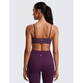 CRZ YOGA Butterluxe V-Neck Sports Bras for Women - Adjustable Thin Straps Padded Yoga Top Basic Wireless Camisole Grape Thistle Purple Large