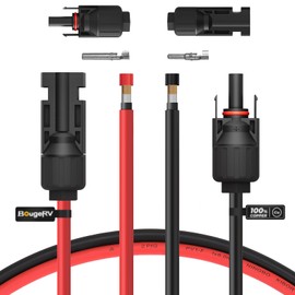 BougeRV 10 Feet 10AWG Solar Extension Cable with Female and Male Connector with Extra Pair of Connectors Solar Panel Adaptor Kit Tool (10FT Red + 10FT Black)