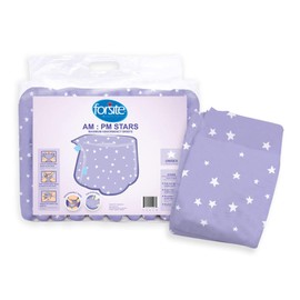 Forsite AM PM Briefs Printed Adult Diapers, Lavender + Stars, Medium, Trial Pack/4