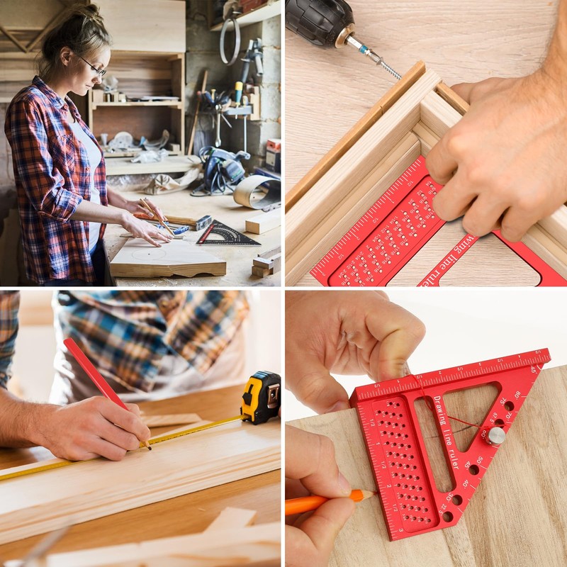 Carpenter Square Scribing Ruler, 3D Multi-Angle Measuring Ruler, Square Protractor,