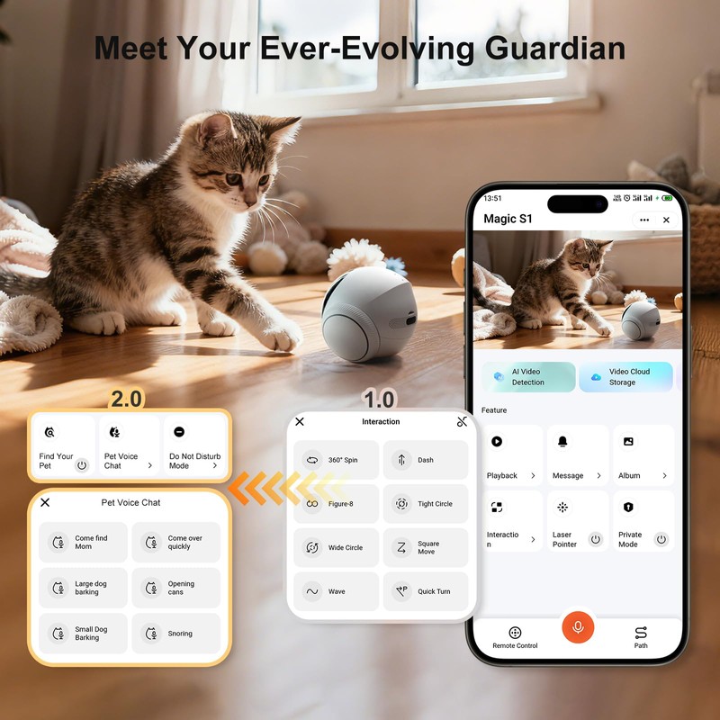 Movable Indoor Robot Camera, Family Bot Security for Cat/Dog/Pet/Elderly, Robot