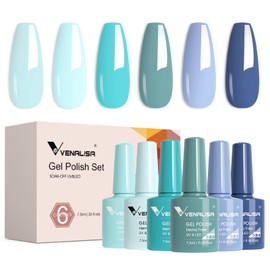 VENALISA Blue Gel Nail Polish Set, 6 Colors Light Blue Tiffany Blue Gel Polish UV Gel Soak Off For Nail Salon DIY Home Manicure