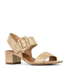 Donald Pliner Women's Neve Soft Metallic Brush Off Heeled Sandal, Pale Gold, 8.5