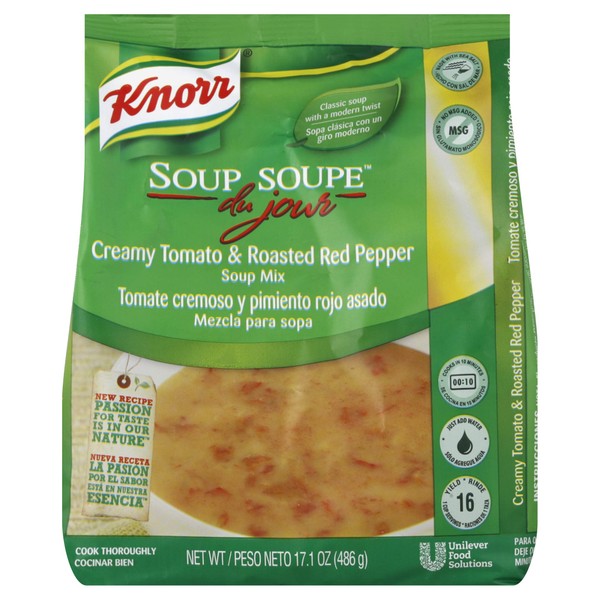 Knorr Professional Soup du Jour Creamy Tomato and Roasted Red Pepper Soup Mix No added MSG, 0g Trans Fat per Serving, Just Add Water, 17.1 oz, Pack of 4