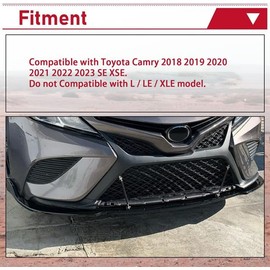 JMTAAT Spoiler Bumper Lip Compatible with 2018-2023 Toyota Camry SE/XSE Splitter Cover Trim Diffuser Deflector Front Gloss Black 3PCS