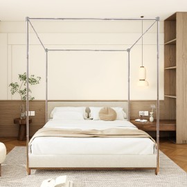 Canopy Bed Frame King Size Stainless Steel Canopy Poles for Bed, Canopy Bed Curtains King Bed Canopies & Drapes for 4 Corner Metal Bed Wood Bed Bedroom Decor