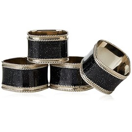 Premier Housewares 1403763 Square Glitter Napkin Rings - Black, Set of 4, H4 x W3 x D4cm