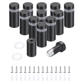 sourcing map 12 Pcs 1/2" x 1" Standoff Screws Stainless Steel Wall Mount Sign Mounting Hardware Kit with 14pcs Screws for Hanging Acrylic Glass Signs Advertising Boards, Black