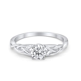 Blue Apple Co. Minimalist 6mm Round Cubic Zirconia Celtic Trinity Ring Twisted Vintage Style Solitaire Wedding Engagement Rings For Women 925 Sterling Silver Gifts For Her, Sterling Silver gemstone,