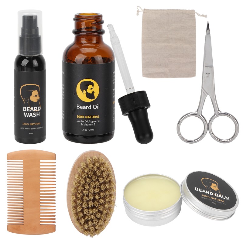 7pcs Male Beard Care Grooming Kit Professional Beard Brush Comb