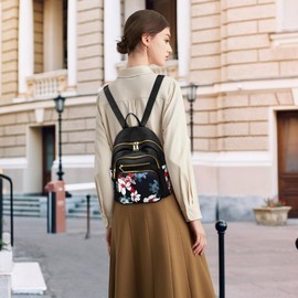 FOLOVEYA Backpack for Womens Anti Theft Waterproof Rucksack Lightweight Casual Daypack Stylish Floral Backpack Modern City Shoulder Bag for Women Travel City School College Work Polyester Bag Pink