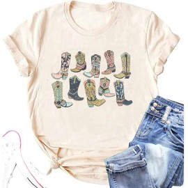 Long Live Cowgirls Sleeveless Women's Western Vintage Graphic Tees Funny Letter Print Country Music Cotton T-ShirtColor: Beige-1, Size: L