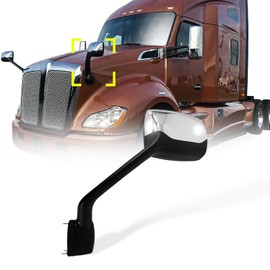 High Soar Hood Mirror Assembly for Kenworth T680(2000-2017),Hood Mirror with Arm for Peterbilt 579(2010-2017)/Peterbilt 587(2010-2017) Left Side Driver Side (Chrome)