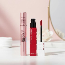 Kit Maybelline: Mascara Pestañas Sky High 7.2ml Negro + Labial Líquido Super Stay Matte Ink 5ml