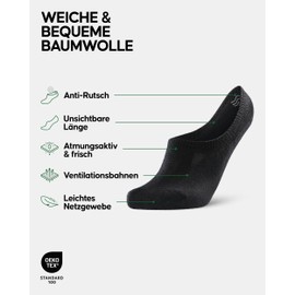 DANISH ENDURANCE Unisex Sneaker Socks, Invisible No Show Socks, 6 Pairs - Black