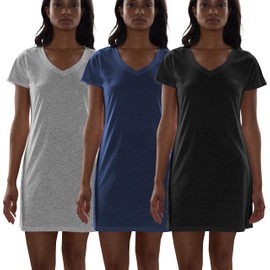 Sexy Basics Women's Cotton Soft V-Neck Sleepwear Shirt/Nightwear Shirt -Pack of 3 (3 Pack- Black/Grey/Navy, Medium)