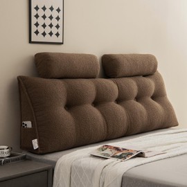 SRXBYWS Headboard Pillow Queen Size Backrest Pillow,Headboard Wedge Pillow with 2 Pack Neck Roll Pillow Large,Removable Cover,with Two Large Side Pockets,for Headboard Pillow, Teddy Velvet/Dark Brown