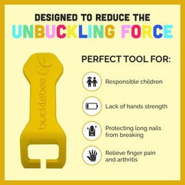 Bucklebee Easy Car Seat Buckle Release Aid for Children Unbuckle Car Seat Release Tool - Button Pusher - Opener for Nails - Buckle Release Tool (1 Pack Yellow)