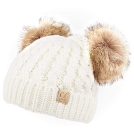 C.C Exclusives Children Kid Double Pompom Knitted Beanie for Kids Ages 2-7 (KIDS-2055) (A Pompom Ivory)
