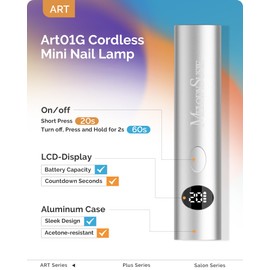 MelodySusie Handheld UV Light for Gel Nails, 2025 Upgraded ART01G Cordless Gel X Nail Lamp, Rechargeable Flash Cure Nail Lamp, Silver