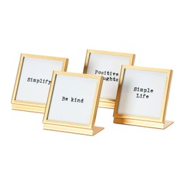 Creative Co-Op Metal & Glass Easel & Saying, 4 Styles (Holds 3" Square Picture Frames and Photo Holders, Multi