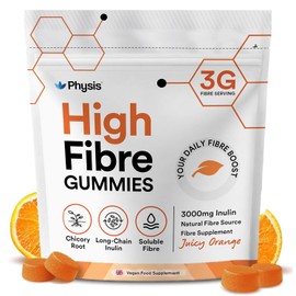 Physis Fibre Gummies 3000mg - High Fibre Supplement | Natural Inulin Soluble Fiber | Chicory Root Digestive System Support | Prebiotics for Gut Health | Vegan Natural Orange 60 x Gummies | 1 Month