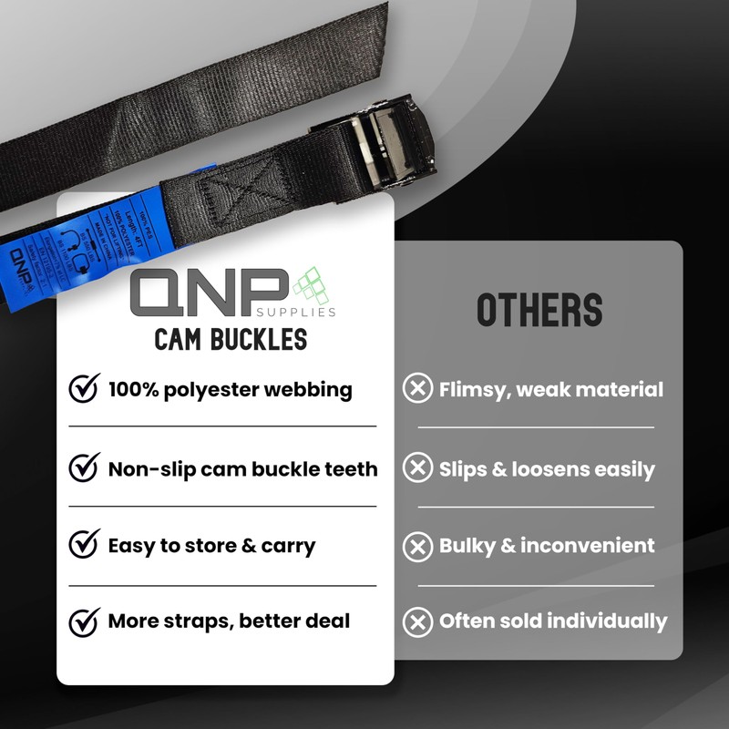 4-Pack Cam Buckle Lashing Straps – 1” x 4’ Heavy-Duty