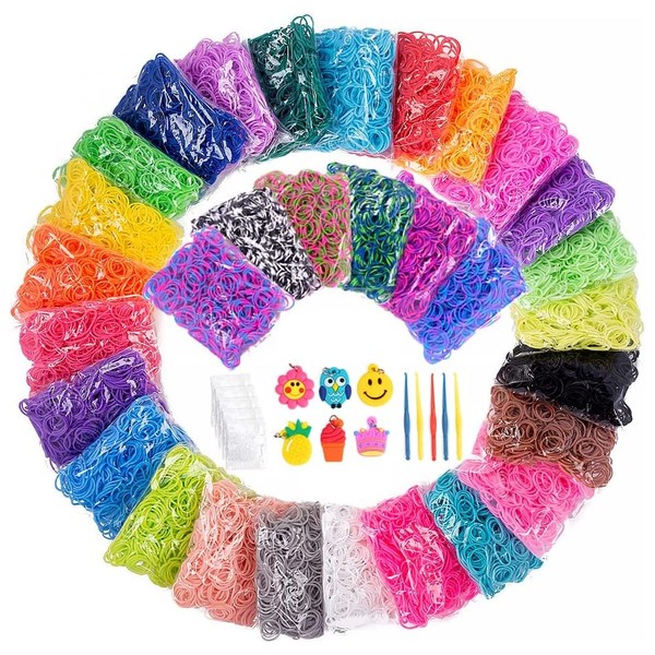 15000+ Loom Rubber Band Refill Kit in 31 Colors, Bracelet Making Kit for Kids Weaving DIY Crafting Gift, with 13500 Loom Bands,500 Clips,15 Charms, 6 Crochet Hooks,2 Y Looms