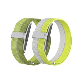 BlackPro 2 Pack Nylon Band Compatible with Hume Band Replacement Strap, Soft Breathable Adjustable Sport Wristband for Hume Health Band Fitness Tracker Women Men (Green+Yellow gray)