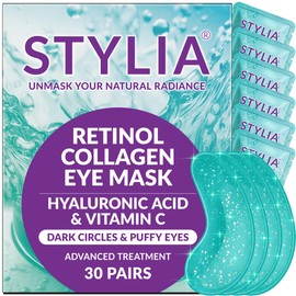 Stylia Stylia Under Eye Patches for Dark Circles and Puffy Eyes (30 Pairs), Collagen Eye Mask for Puffiness with Retinol, Vitamin C, Hyaluronic Acid, Eye Gel Pads for Dark Circles and Puffiness