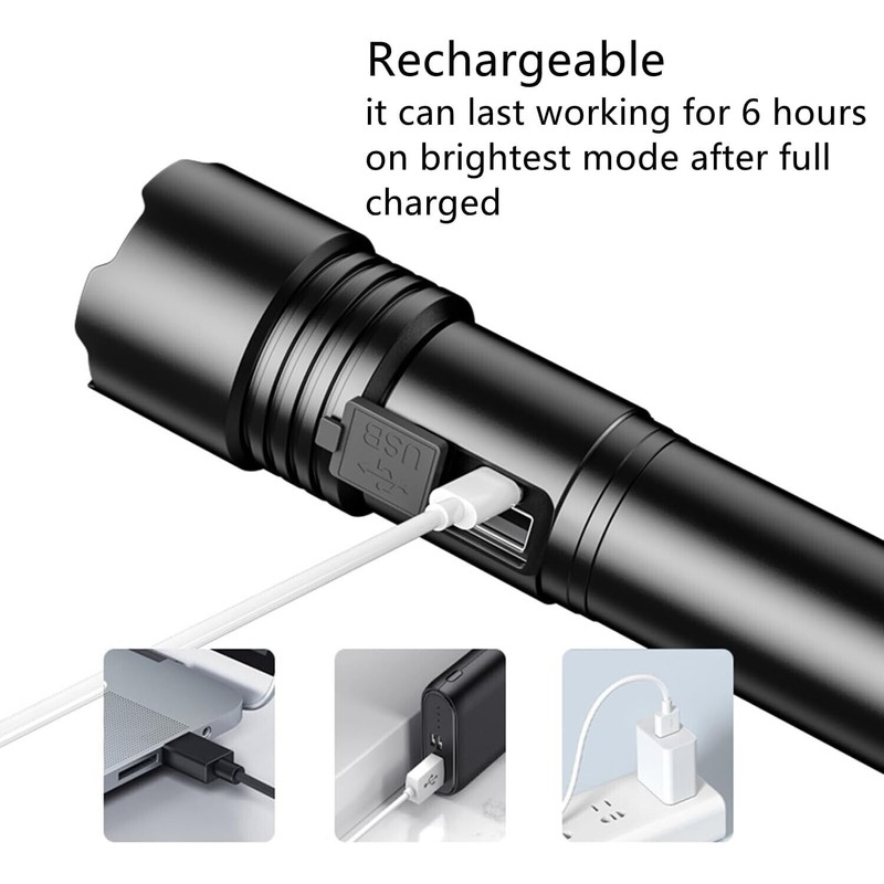 KEZU Rechargeable Waterproof Flashlight High Lumens 5 Modes LED Flashlight