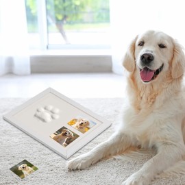 NIXRET Paw Print Set Dog, Paw Print Set Cat with Picture Frame, Pet Photo Frame Wood with Paw Print, with Memorial Meaning, for Pets, Newborn and Keepsake Gift