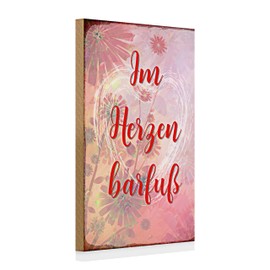 Decorative Wooden Sign 'In the Heart Barefoot' | Vintage Style with Floral Motif for Home and Garden | 20cm x 30cm