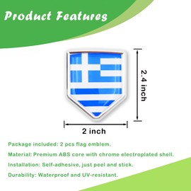 Newperlite Greece Flag Decal Sticker Car Emblem Greek Flag Car Decoration Accessories Chrome Shield for Truck Vehicles Cars, 2 Pack