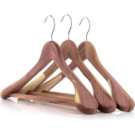 HANGERWORLD 5 Cedar Wood 17.7inch Suit Hangers with Broad Shoulders and Non-Slip Ridged Trouser Bar