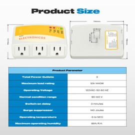 Refrigerator Surge Protector, Malictele 3 Outlet Voltage Protector Home Appliances 120V 12A Voltage Brownouts Plug Outlet for Fridge TV Air Conditioners Surge Protector 1440 Watts -1 Pack