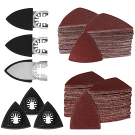 156 Pieces Multitool Sanding Plate Accessory Kit, 3 Finger Sanding Pads and 3 Triangle Sanding Discs with 150 Sandpaper (75 Sheets 80 x 80 mm and 75 Sheets 50 x 40 mm) 60/80/100/120/240 Grit