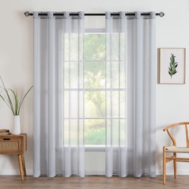 MIULEE Sheer Voile Curtain with Eyelets, Transparent Look, Window Curtain for Bedroom, Living Room, Baby Room, 140 x 145 cm (W x H), Set of 2, Grey